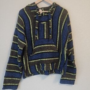 Molina Mexican Baja Hoodie | Blue & Lime Green | Size M | Made in Mexico